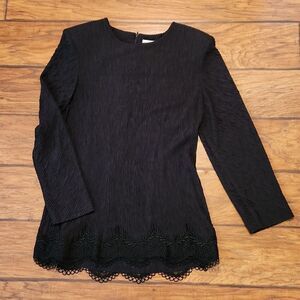Leslie Fay Dresses, black crepe long sleeve vintage tunic top women's 12